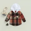 Jackets FOCUSNORM 3 Colors 16Y Autumn Casual Kids Boys Coats Plaid Printed Patchwork Long Sleeve Single Breasted Hooded Shirts Jacket 230904