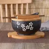 Миски Японская миска Лапша быстрого приготовления Посуда Столовая Салат Керамическая деревянная ложка Палочки для еды