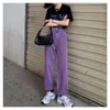 Pantalon femme s violet mode Y2K décontracté automne coréen Jogger ajustement serré velours côtelé pantalon droit dames poche taille haute 230901