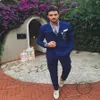 Podwójnie piersi garnitury męskie szczyt Lapel Blue Groom Business Business PROM PROM PROMET BLAZER KURTHTER PANTS224Q