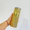 USA Warehouse 23 unz DIY Logo Opalizowanie błyszczącego błyszczącego stali nierdzewnej Diamond Bling Holograficzny stadnina durian chuda prosta kubek z pokrywką zjeżdżalnią do winylu
