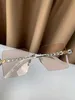 Luxurys designer marca óculos de sol cristal diamante lente sem aro metal ao ar livre com caixa 56-16-140 chifre de búfalo óculos de sol para mulheres