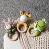 Rattles Mobiles 1PC Baby Rattle Toys Cartton Animal Crochet Wooden Rings DIY Crafts Teething Amigurumi For Cot Hanging Toy 230901