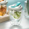 Vinglas Söt Portable Water Cup Juice Mugg dubbel väggglas med läcksäker lidtransparent isolerade kaffekoppar Mjölk te dinkware