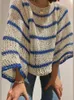 Maglioni da donna Maglione lavorato a maglia con stampa a strisce scavate per le donne Elegante O Oneck Maglieria allentata Top Accogliente moda casual Autunno Inverno
