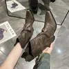 Boot's Boots Shoes for Mid Calf Western Pointed Toe Rivet Winter Autumn Gothic Cowboy Thick Heels Retro Woman Rock Low 230901