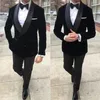 Erkek Suit Blazers Black Velvet Prom Erkekler Düğün Şal Yüzü Artı Boyut Boyut Smokin 2piye Sigara Ceket İnce Fit TE2715