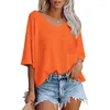 Damskie koszule damskie bluzka z krótkim rękawem Summer Casual V-Neck Waffle Tee Solid Kolor Lose Tops