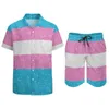 Herrspårar Faux Glitter Transgender Pride Flag Beach Suit roliga 2 stycken Koordinater av hög kvalitet Leisure USA -storlek