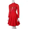 Stage Wear Long Sleeve Latin Competition Dance Skirt Women 2023 Red Standard Dancing Dress Adult Samba Rumba