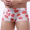 Unterhosen Herren Mesh Boxer Unterwäsche Sexy Transparent U Convex Penis Beutel Männliche Höschen Ice Silk Print Niedrige Taille Boxershorts Dessous