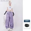 Women's Jeans Summer women retro purple overalls high waist wide leg jeans loose casual fashion multi pocket Mom hip hop street style Q230904