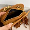 Chain Heart Crossbody Bag Women Tassels Shoulder Bags Frosted Leather Zipper Closure Golden Hardware Hand Clutch Wallets Handbags Purse