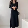 Robes décontractées Élégant Luxe Robe noire Automne Hiver Pull Femme Vêtements A-ligne Tricoté Mode Coréenne Femmes Robes