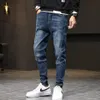 Jogging-Hose, elastische Taille, Kordelzug-Jeans für Herren, blau, entspannte, schmal zulaufende Herrenmode-Hose, übergroße Hose für Herren, Jean 422688