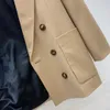 2023 Autumn Black / Khaki Solid Color Brooch Blazers Long Sleeve Notched-Lapel Buttons Double-Breasted Outwear Coats B3S021452