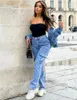 Jeans pour femmes Femmes Denim Streetwear Pantalon de style coréen Pantalon cargo taille haute 2023 Poche bleue Droite Casual