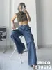 Damenjeans TVVOVVIN 2023 Super Loose American Street Ins Spicy Girl Washed And Made Old High Waisted Cargo Wide Leg Mop Denim Pants 7FV4