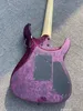 Guitare électrique à main gauche, violet massif, brillant, avec ombre noire, effet de peinture spécial, touche en ébène, véritable incrustation de colock, pièces noires