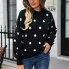 Kvinnors tröjor Fuzzy Women Sweatshirt Fashion Casual Long Sleeve Knit Sweater Lätt polka Dot Printing Pullover Top