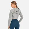 Damen Lulumonm Running Yoga Short Hoodie Langarm Top Taille Taille Sexy Laufsport Fitness Wear DH016