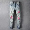 Мужские джинсы Street Tide High Youth Pink Spell из натуральной кожи с рваной нашивкой, большой размер, микроэластичный, черные, мужские198b