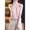 Women's Sweaters Autumn And Winter Solid Color Half Turtleneck Draw Strip Pure Wool Knitted Sweater All-Match Casual Bottoming Shirt