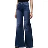 Jeans pour femmes Femmes Bouton Lavé Denim Pantalon Femme Poche Pantalon Boot Cut Ligne Droite Flare