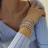 Kercisbeauty Lot de 4 bracelets à maillons cubains Tennis Miami pour femmes et filles avec strass - Bijoux de fête bohème délicats (argent)