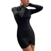 Sukienki swobodne kobiety 3D kwiat bodycon mini sukienka elegancka długie rękaw Ruched krótkie seksowne owinięcie z przodu podstawowy element montowany