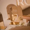 Andra evenemangsfestleveranser Golden Plexi Table Numbers Arch Acrylic Gold Place Card Wedding Sign With Stands Centerpieces för 230901