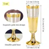 Vaisselle jetable 25pcs 5OZ Coupe de champagne Verres à vin en plastique Flûtes claires Fêtes d'anniversaire Mariage Gold Rim Goblet 230901