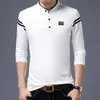 Polos masculinos Outono Mandarim Collar Manga Longa Camisetas Tendência Slim Algodão Estilo Coreano Camisa Polo Rotulagem Masculino Tops para Primavera 4XL 230901