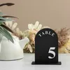 その他のイベントパーティーの提供パーソナライズされた3Dテーブル番号Arch Acrylic Signs Gold Mirror Writing with Base Wedding230901