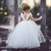 Robes de fille blanc Tulle première Communion sans manches dentelle princesse robe à fleurs fête de mariage anniversaire beauté Pageant robes de bal