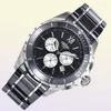 Nouveaux hommes Quartz montre blanc céramique twotone en acier inoxydable cadran argent mains chronograph260c8399793