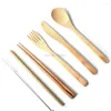 Set di stoviglie 100 set di utensili in bambù Set di posate da viaggio Bacchette con cannucce biodegradabili in legno ecologiche