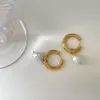 Pendientes colgantes circulares para Mujer, Estilo Vintage Punk, Perla Barroca, Clip de oreja de acero inoxidable, regalo de joyería para Mujer