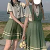 Work Dresses Japanese JK Student Summer Two Piece Dress Set Women's Sailor Collar Tops A-Line Skirts Outfits 2023 Lady Girls Green Skirt