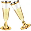 Vaisselle jetable 25pcs 5OZ Coupe de champagne Verres à vin en plastique Flûtes claires Fêtes d'anniversaire Mariage Gold Rim Goblet 230901