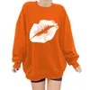 Dameshoodies Dames Pullover met rode lip en print Casual lange mouwen Ronde hals Oversized sweatshirt Grappige grafische top Dames Herfst Winter