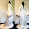 Women Winter Robe Nightgown Bathrobe Pajamas Sleepwear With Fur Train Long Sleeve Jackets Wedding Bridesmaid Shawel263L