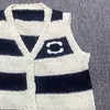 Vintage Embroidery Letter Women Waistcoat Fashion Brand Striped Knit Sleeveless Vest Cardigan Camisole