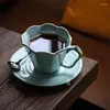 Tasses soucoupes thé japonais tasse à café et soucoupe expresso mignon Vintage en céramique fleur Matcha Latte Bardak Drinkware WK50DC