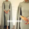 Elegant Mother of the Bride Dresses Ankle Length With Cape Formal Groom Godmother Evening Wedding Party Guests Gowns Plus Size Cus271d