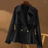 Trench-coat court coupe-vent pour femmes, couleur unie, ceinture, Double boutonnage, manteau polyvalent, printemps et automne 2023