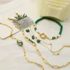 Braccialetti con ciondoli ANEEBAYH Retro Verde Pietra Naturale Acciaio inossidabile 18 carati Placcato oro reale Temperamento Donna Accessori per gioielli a mano