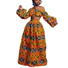 Tvådelad klänning Afrikanska klänningar för kvinnor Autumn 2-Piece Set Lady Full Sleeve Shoulder Off Festher Dashiki Print Split kjolar Africna Clothes 230901