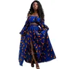 Plus size vestidos vestidos africanos para mulheres outono 2 peças conjunto senhora manga cheia ombro fora festher dashiki impressão split saias africna roupas 230901