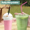 Tek kullanımlık yemek takımı 100pcsset 450ml plastik bardaklar buzlu soğuk içecek kahve çayı smoothies için kubbe kapaklı